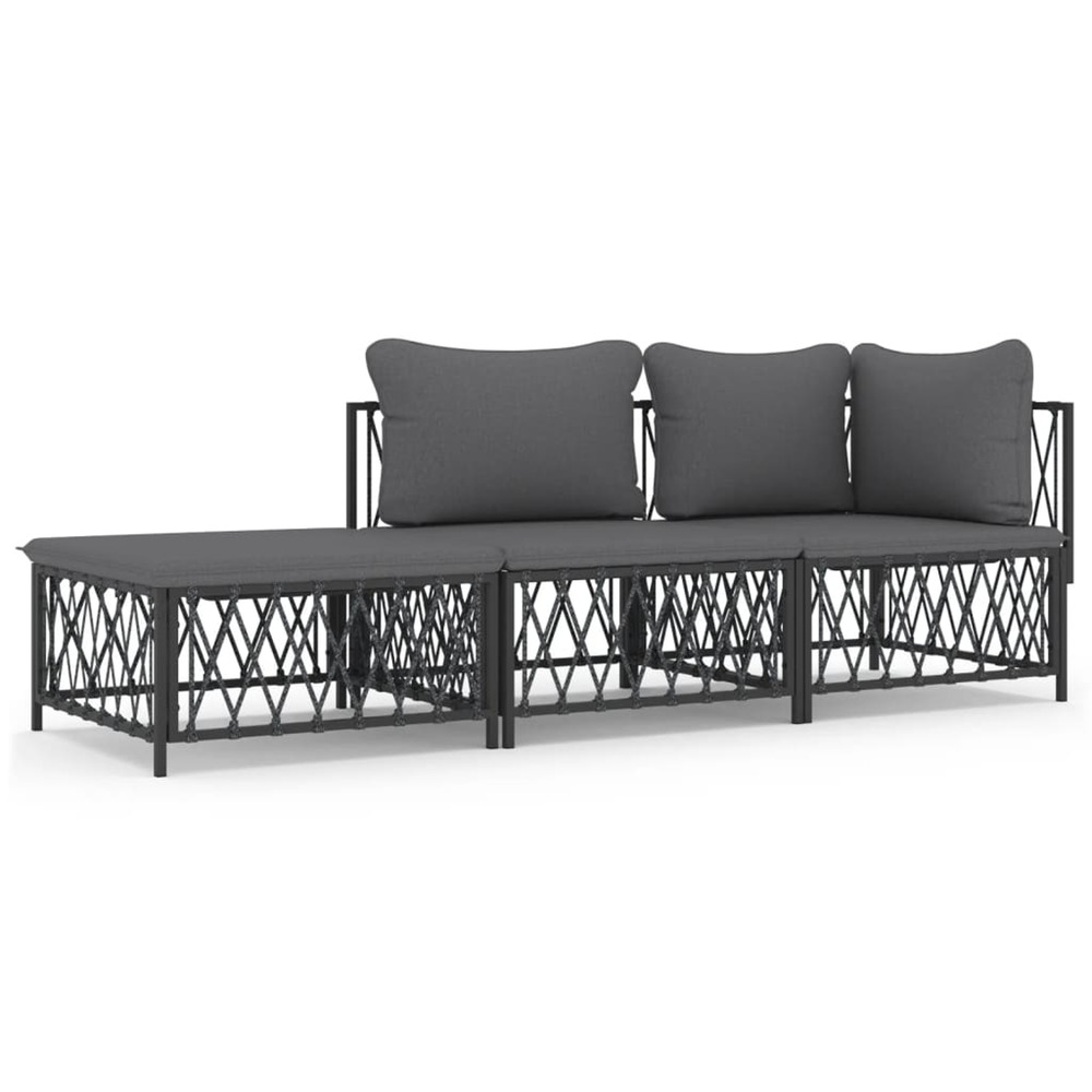 Salon de jardin avec coussins 3 pcs anthracite acier