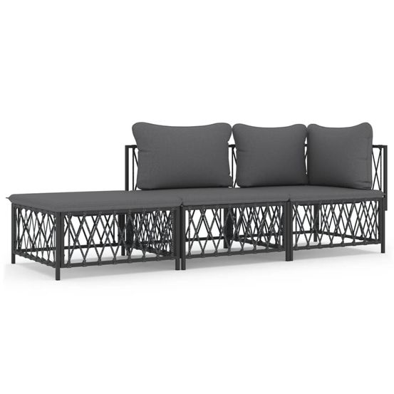 Salon de jardin avec coussins 3 pcs anthracite acier