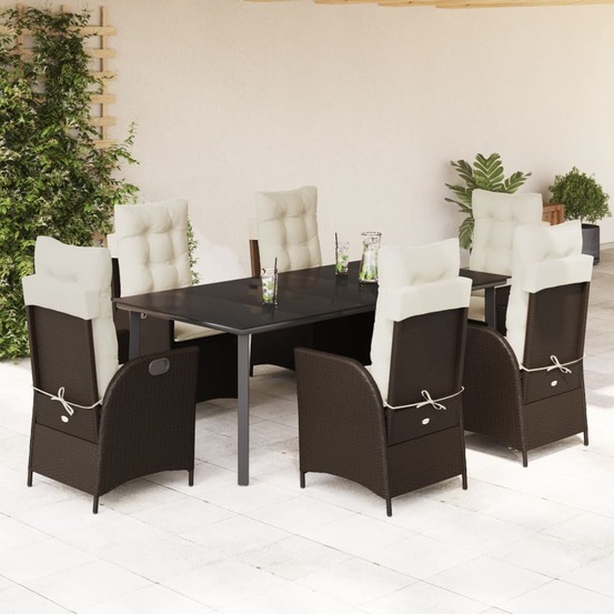Ensemble à manger de jardin et coussins 7 pcs marron rotin