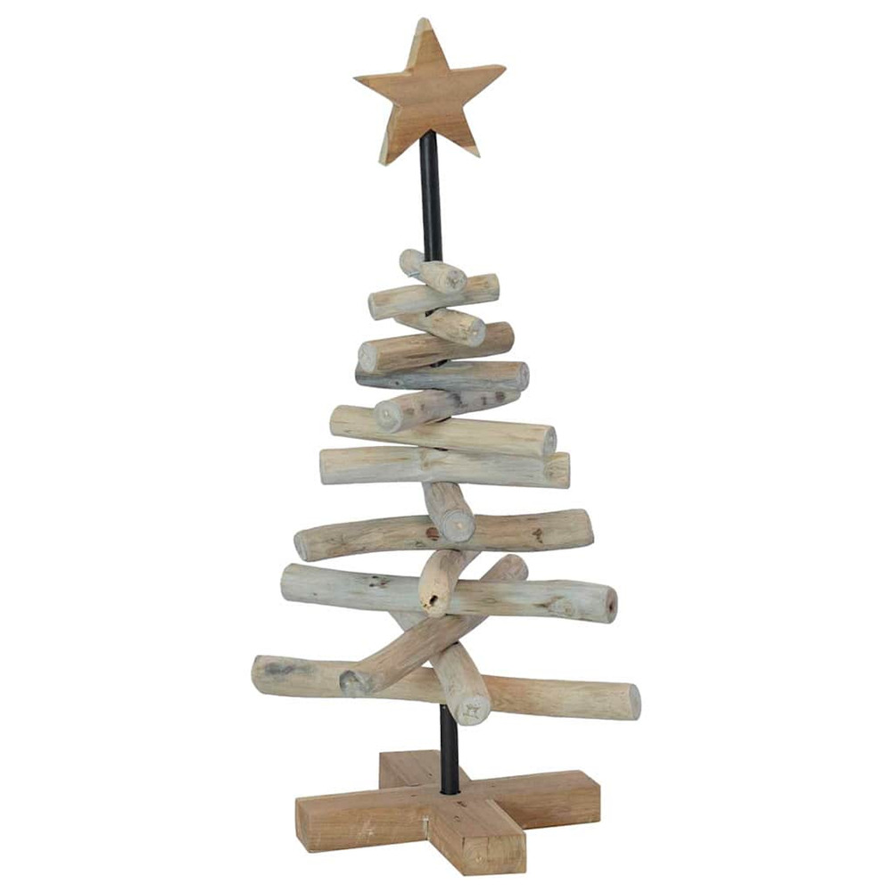 Sapin de noël avec support marron 60 cm bois de teck solide