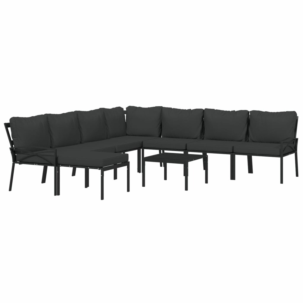 Salon de jardin meuble d'extérieur ensemble de mobilier 9 pièces avec coussins gris acier