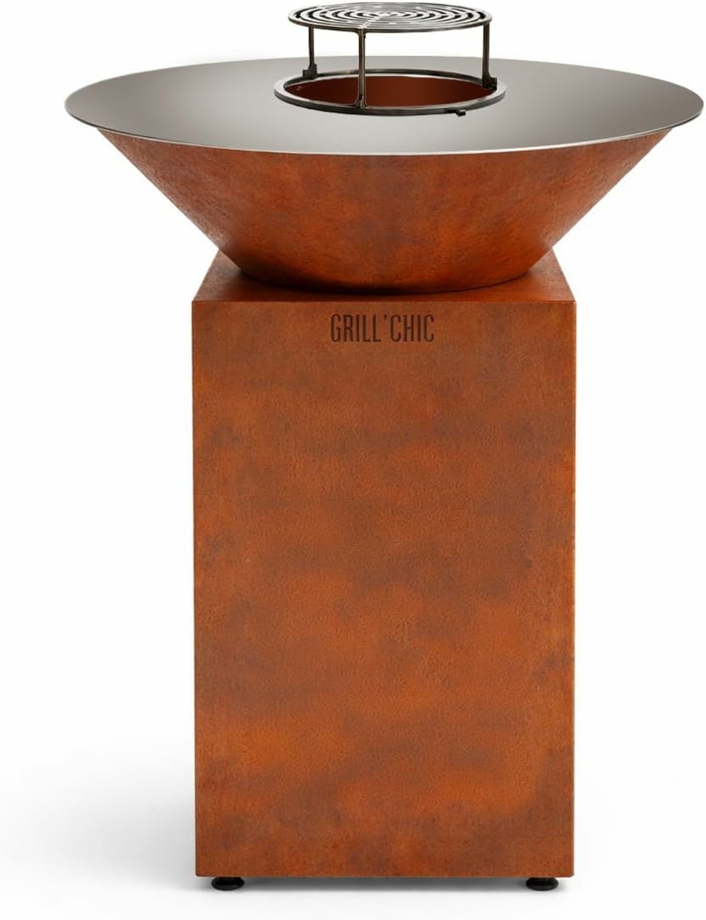 Grill'chic - pack privilège brasero auvergnat corten normal rond - simple cuve - avec bâche + grille + stop food inclus - à