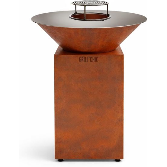 Grill'chic - pack privilège brasero auvergnat corten normal rond - simple cuve - avec bâche + grille + stop food inclus - à