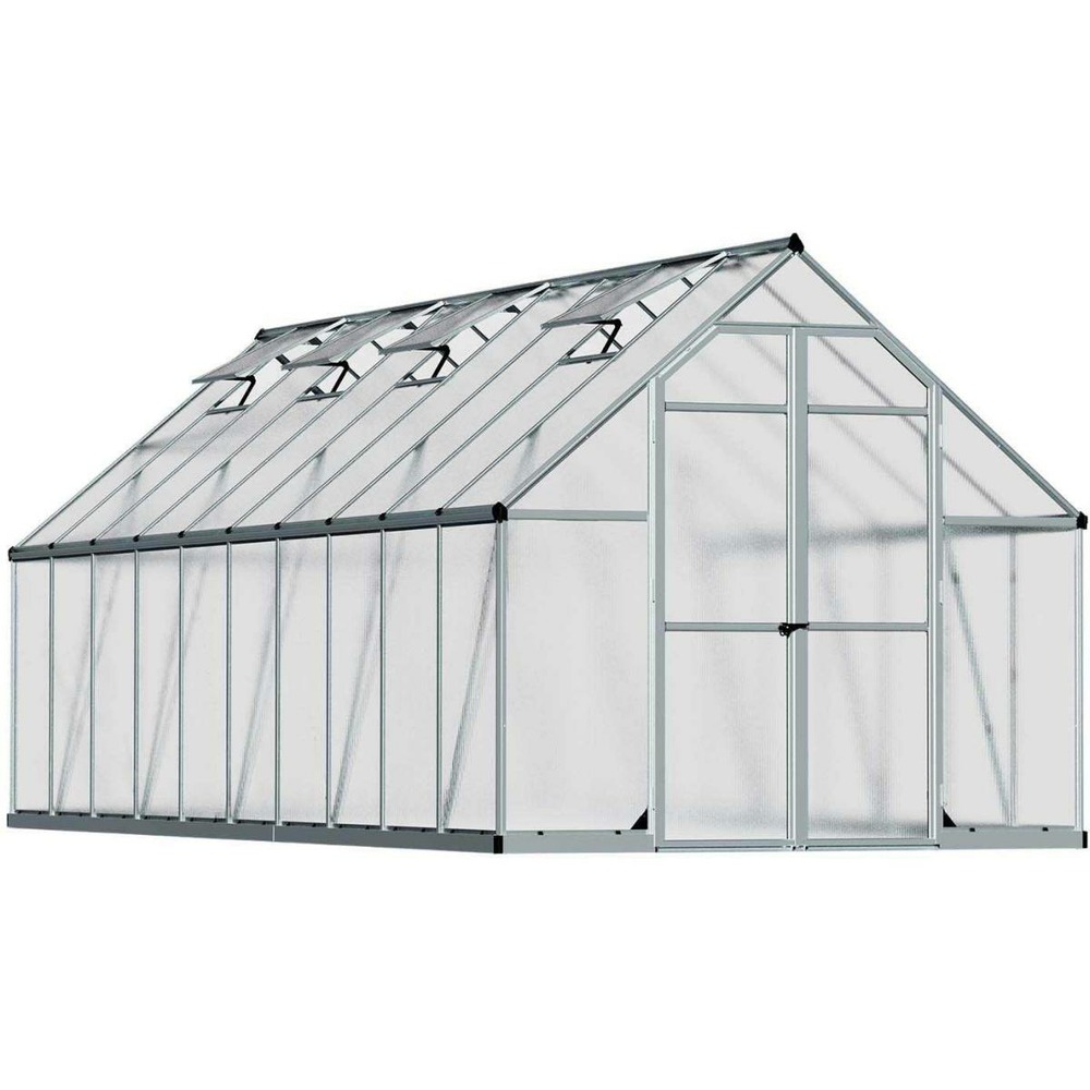 Serre de jardin en aluminium argent et polycarbonate essence 14. 7m²