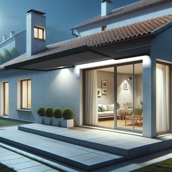 Store banne coffre intégral soa 4,10x3,50 m (motorisé secours à télécommande + led - gris anthracite ral7016st - gris graphite)