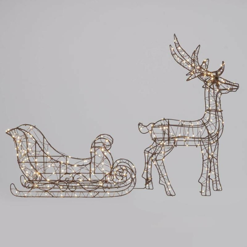 Renne de noël fil noir avec traineau extérieur h50cm 240 micro led blanc chaud