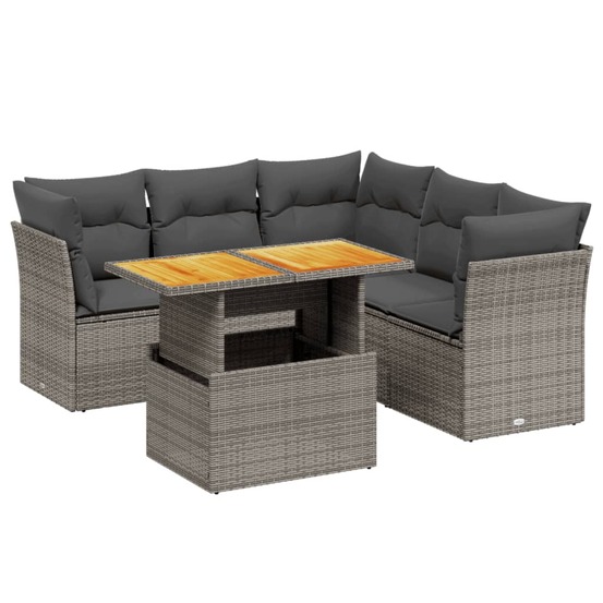 Salon de jardin 5 pcs avec coussins gris résine tressée