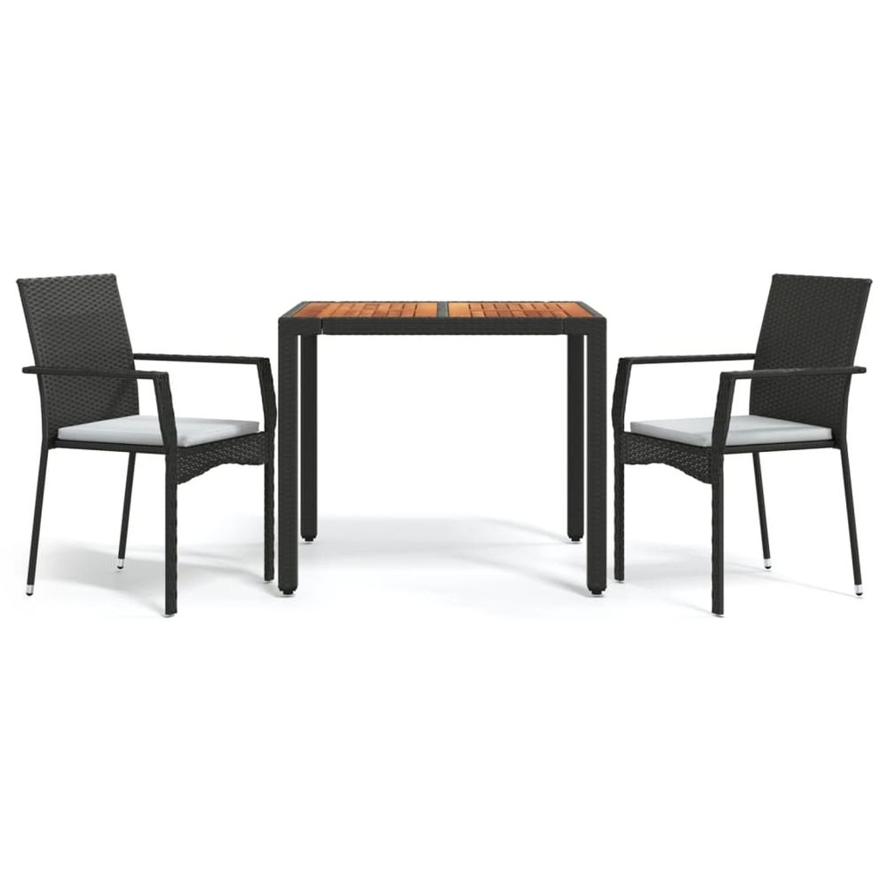 Ensemble à manger de jardin avec coussins 3 pcs noir