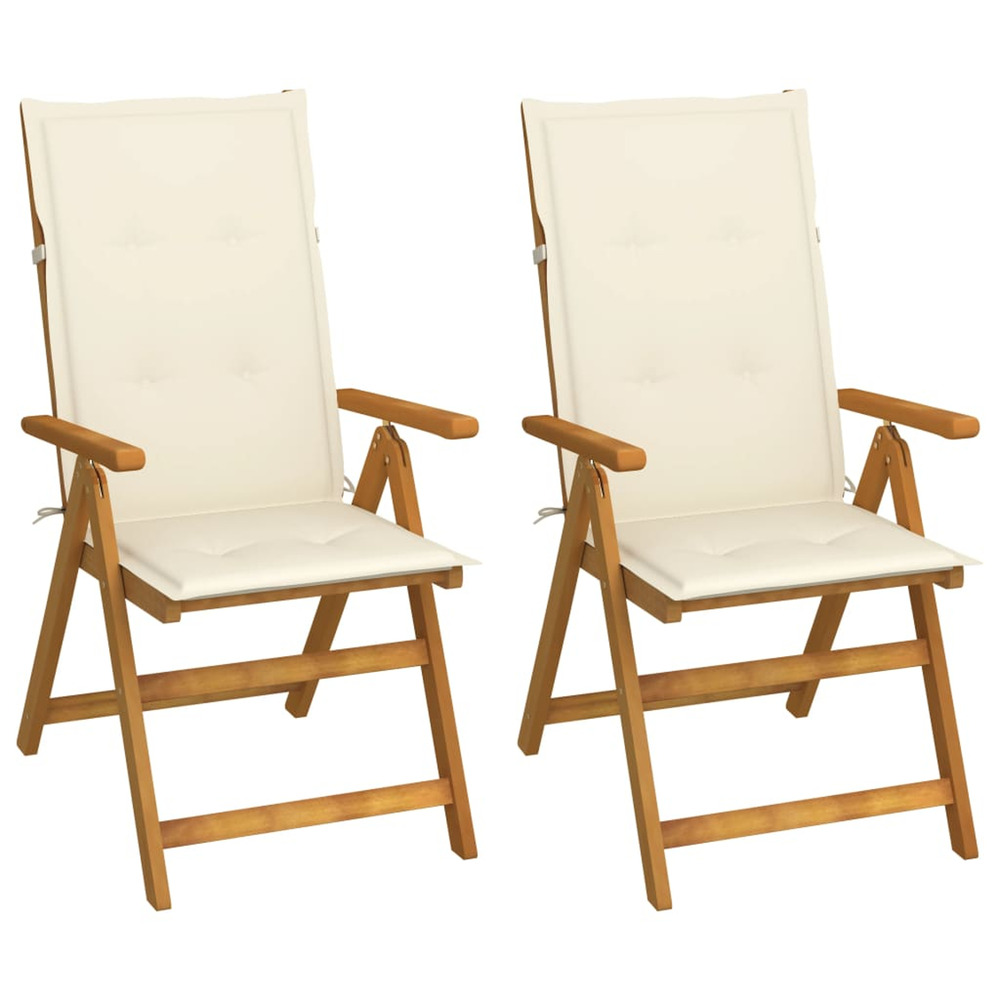 Chaises inclinables de jardin lot de 2 et coussins bois acacia
