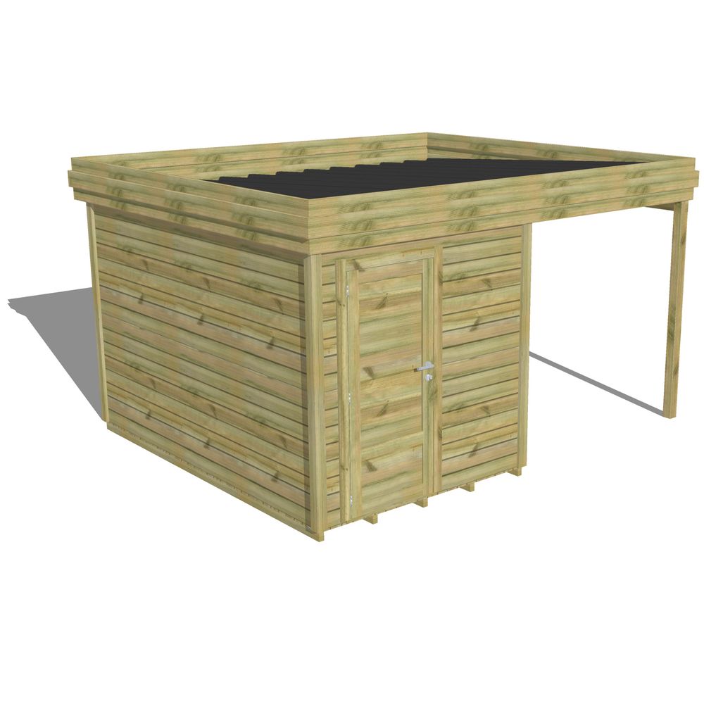 Abri de jardin bois pin traité autoclave 27mm - 4,14x3,44m / 14m2 - bac acier - plancher bois