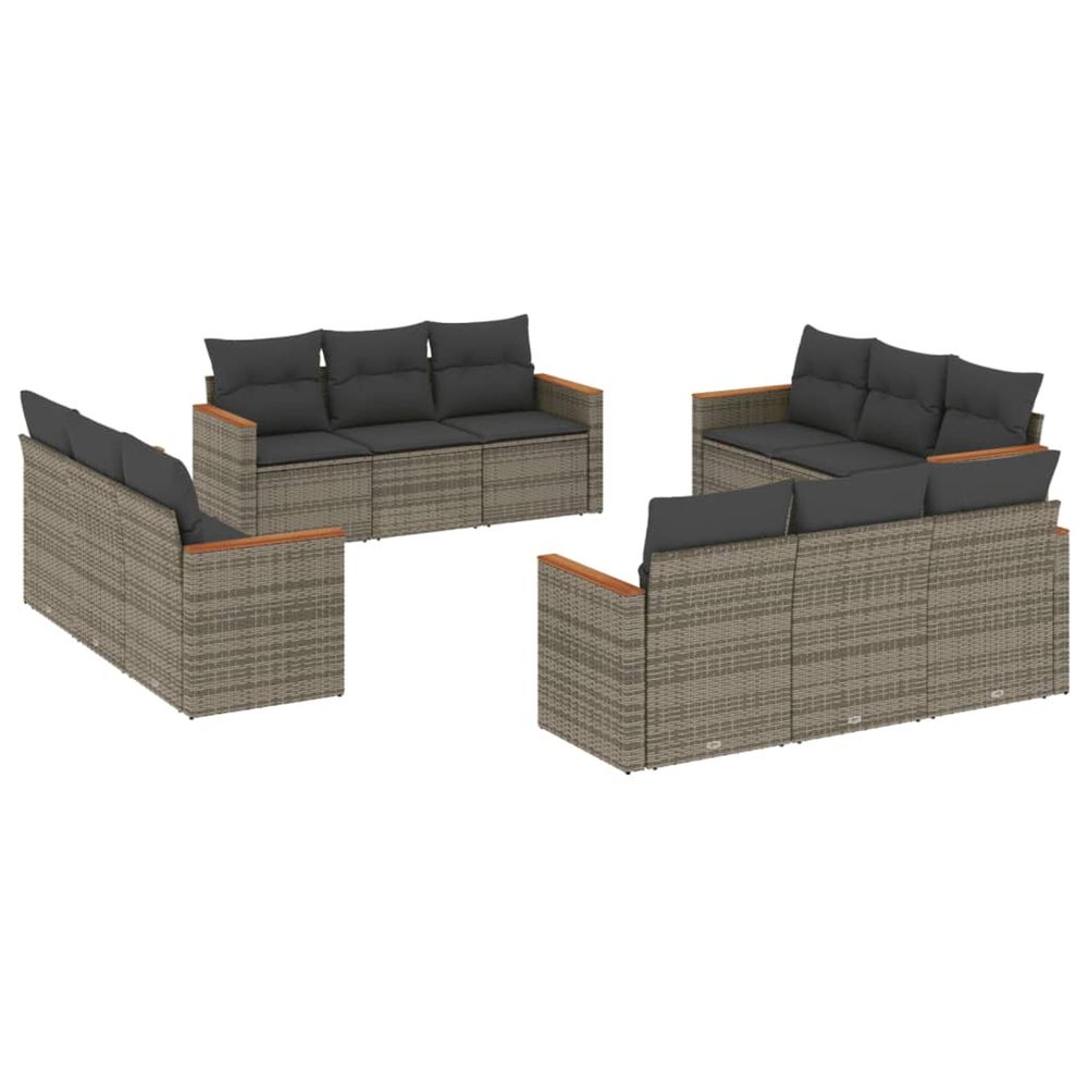 Salon de jardin avec coussins 12 pcs gris résine tressée