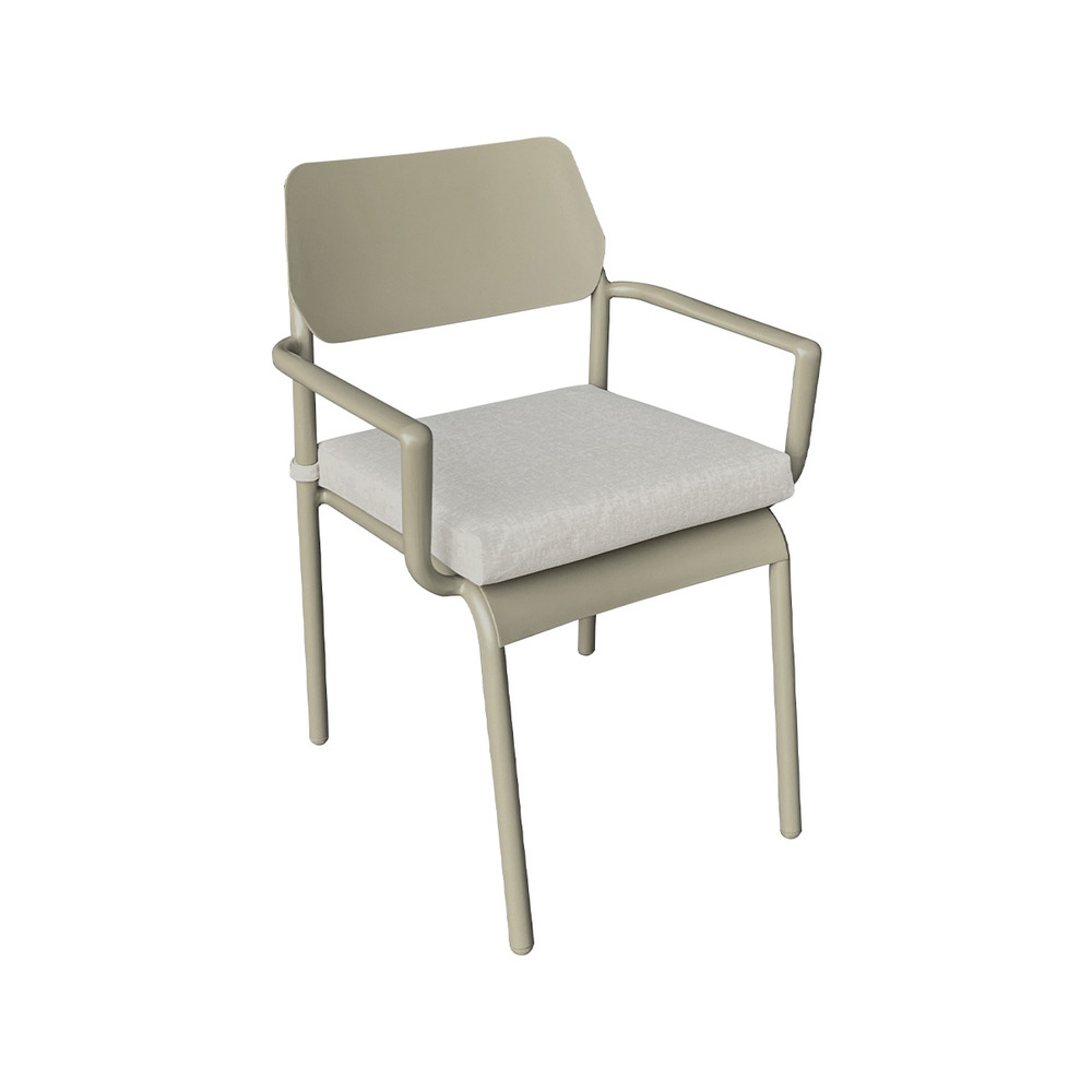 Lot de 2 fauteuils de jardin en aluminium kaki clair avec coussins beige chiné havana