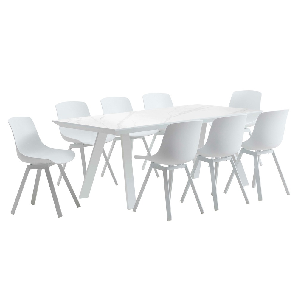 Table de jardin et 8 chaises en aluminium blanc