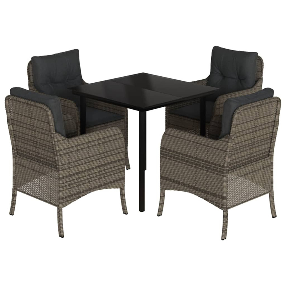 Ensemble à manger de jardin 5 pcs coussins gris résine tressée