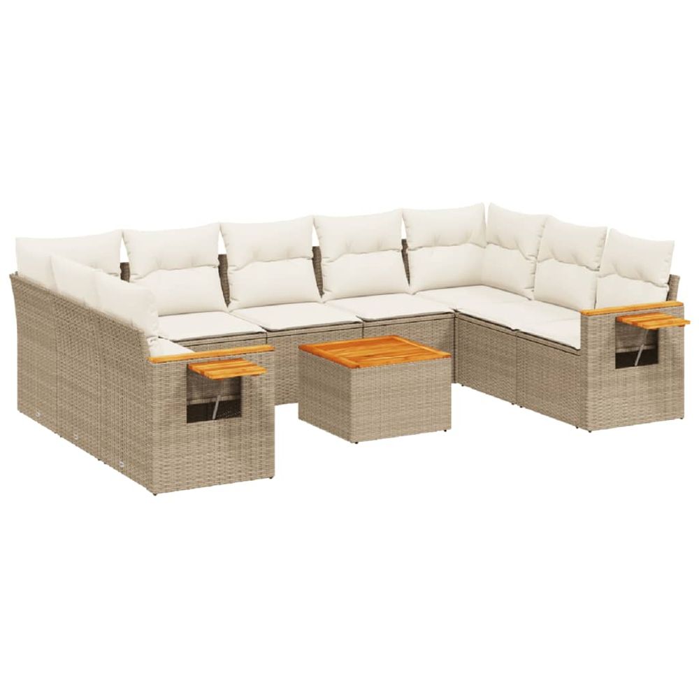Salon de jardin avec coussins 10 pcs beige résine tressée