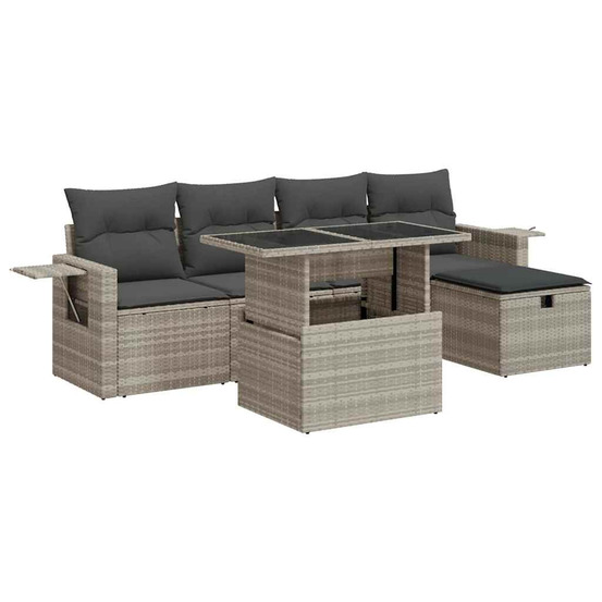 Salon de jardin 6 pcs avec coussins gris clair résine tressée