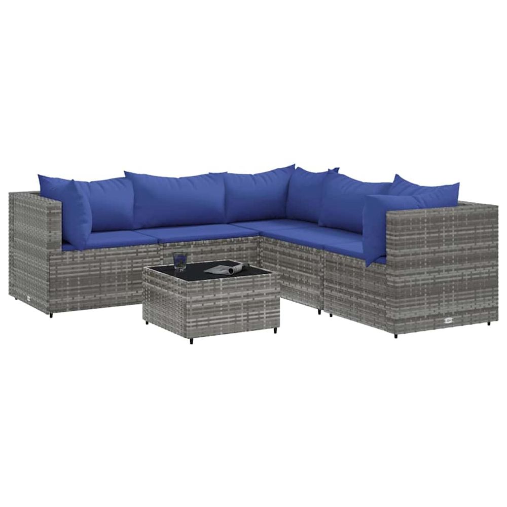 Salon de jardin 6 pcs avec coussins gris résine tressée