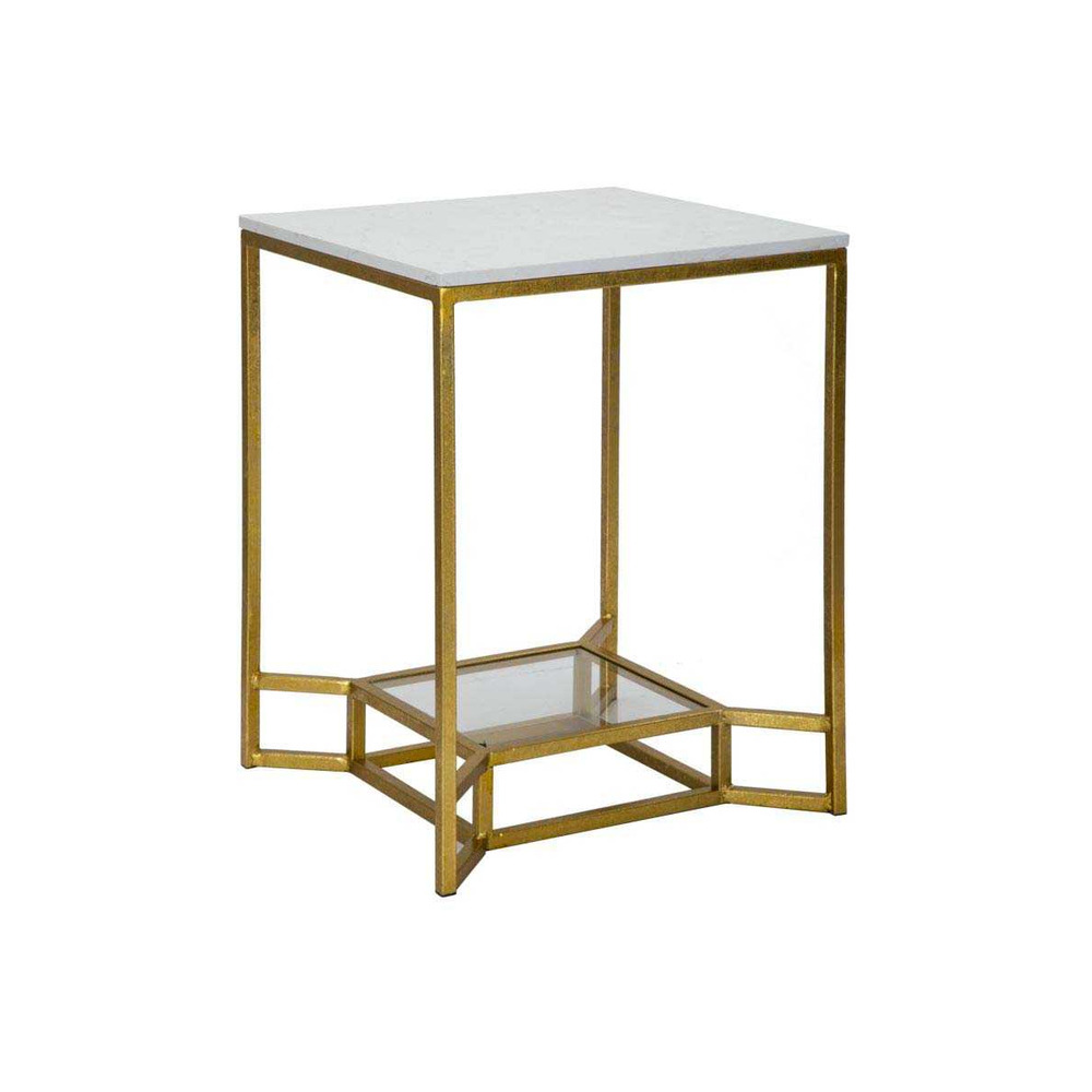 Bout de canapé en métal plateau imitation marbre double 47 x 47 x 60 cm