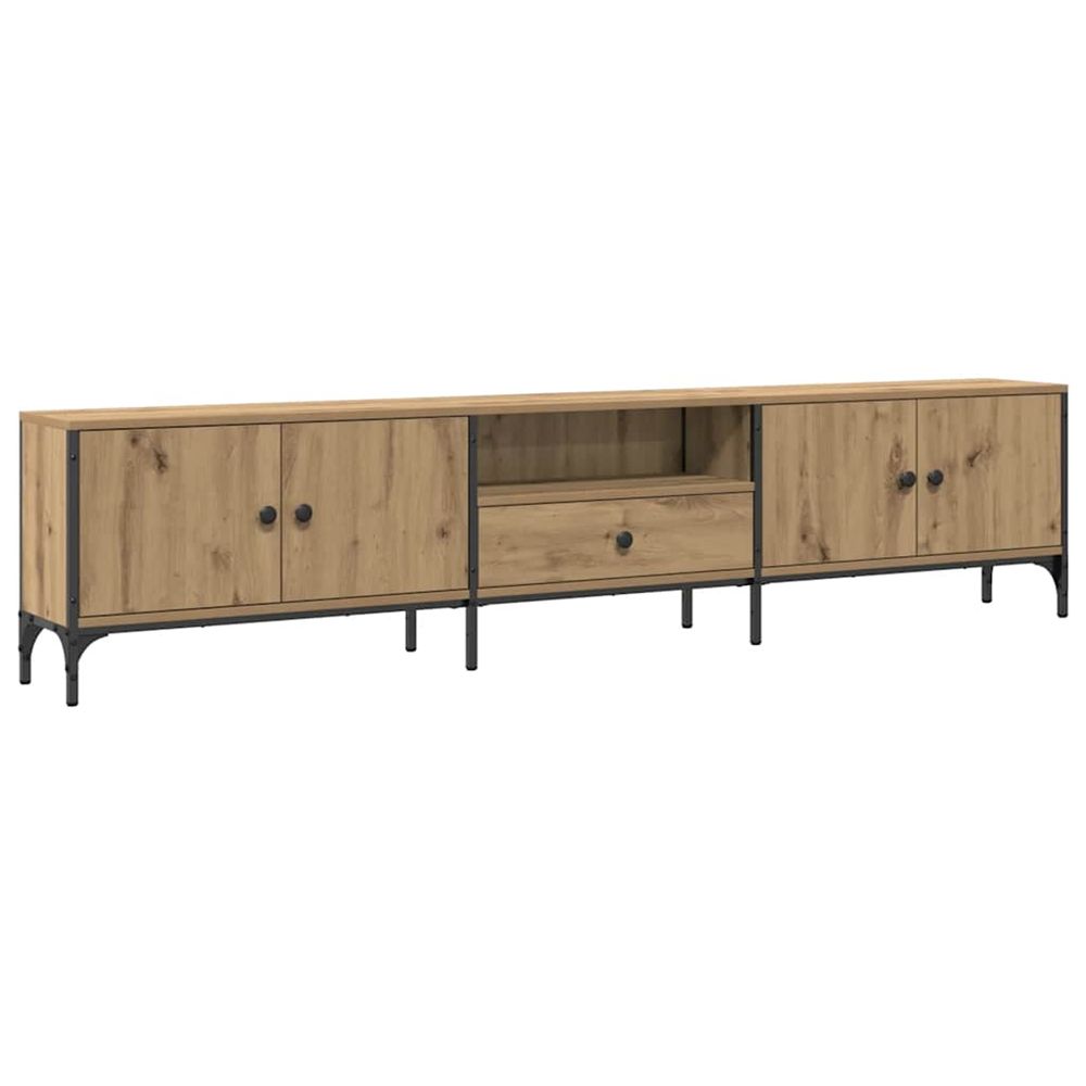 Meuble tv à tiroir chêne artisanal 200x25x44 cm bois ingénierie