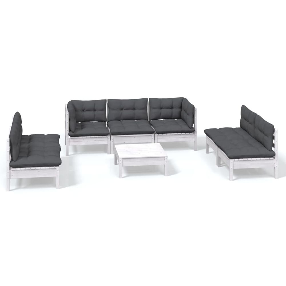 Salon de jardin 8 pcs avec coussins bois de pin massif