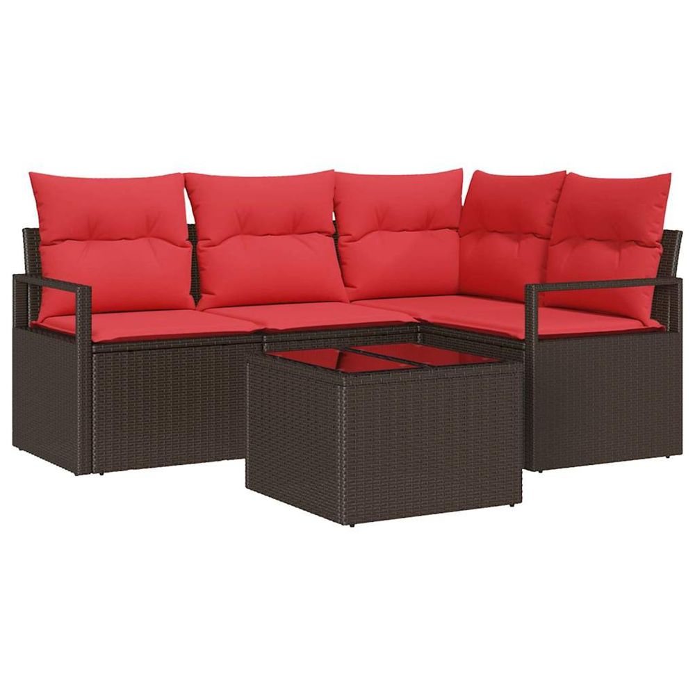 Ensemble de canapé de jardin 5 pc marron et rouge polyrotin