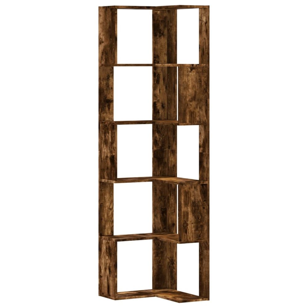 Bibliothèque d'angle à 5 niveaux chêne fumé bois d'ingénierie