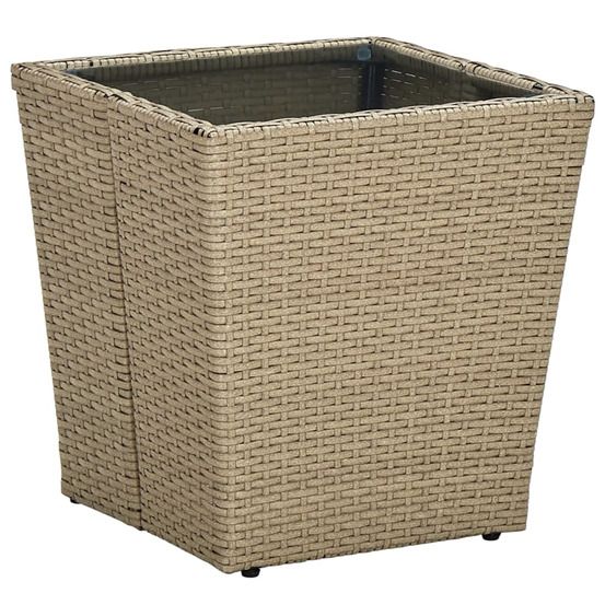 Table à thé beige 41,5x41,5x44cm résine tressée et verre trempé