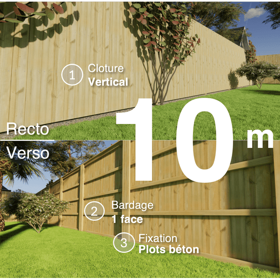 Kit clôture bois moderne 10m – h 2,3m – 21 x 130 mm autoclave vert – pose vertical – simple face – à sceller