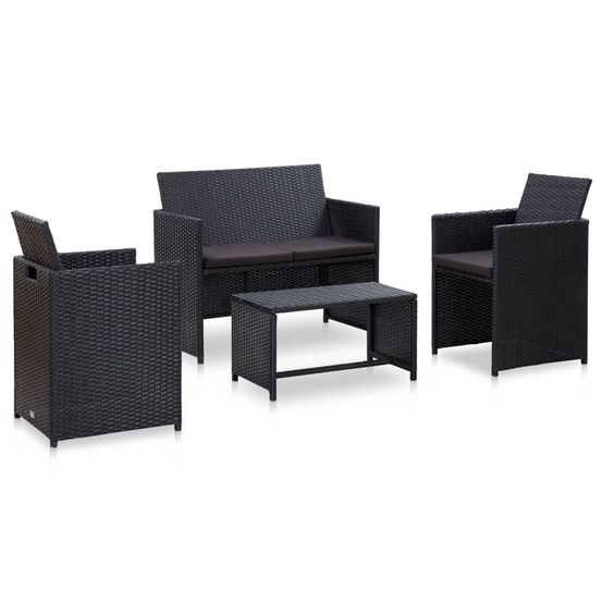 Salon de jardin 4 pcs avec coussins résine tressée noir