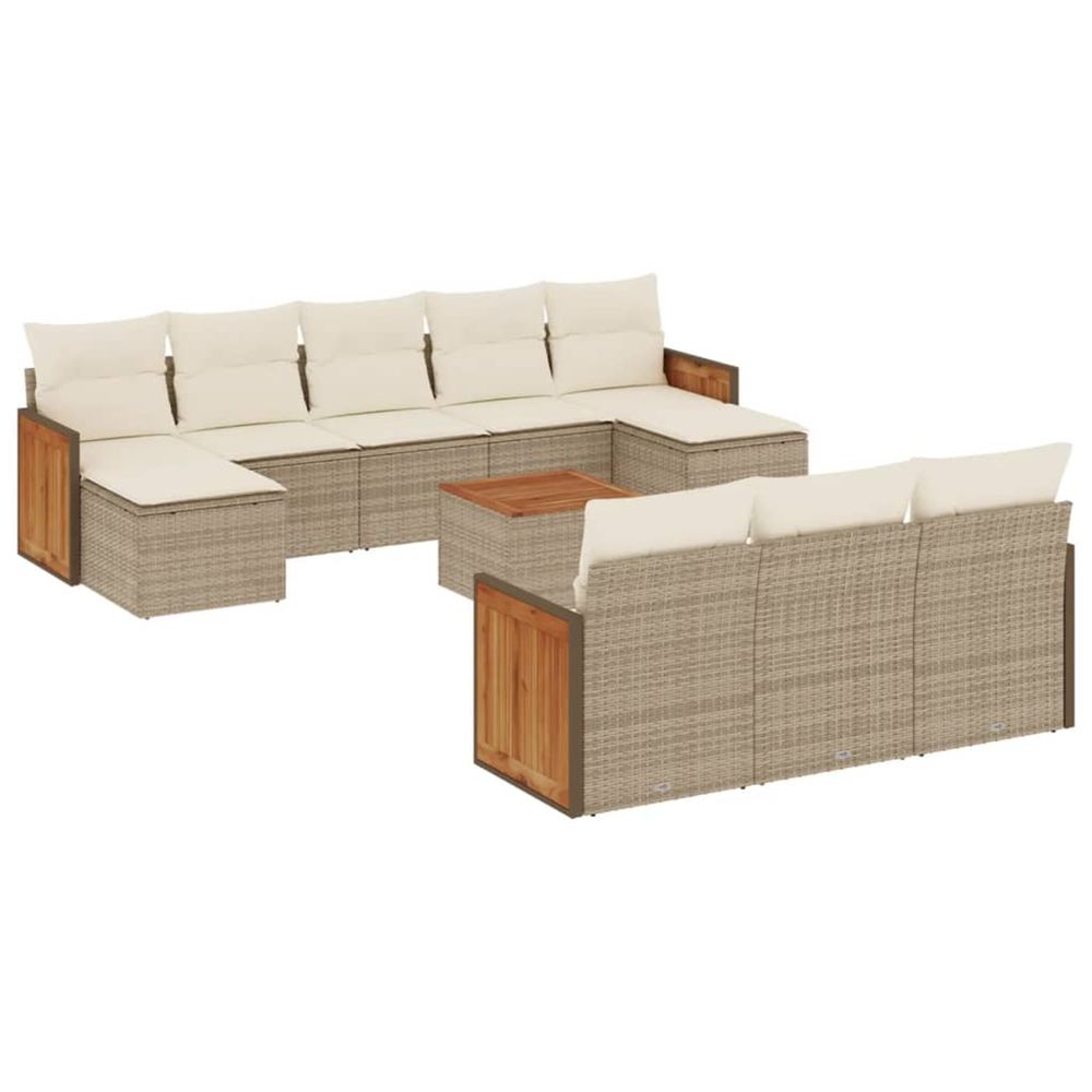 Salon de jardin 11 pcs avec coussins beige résine tressée