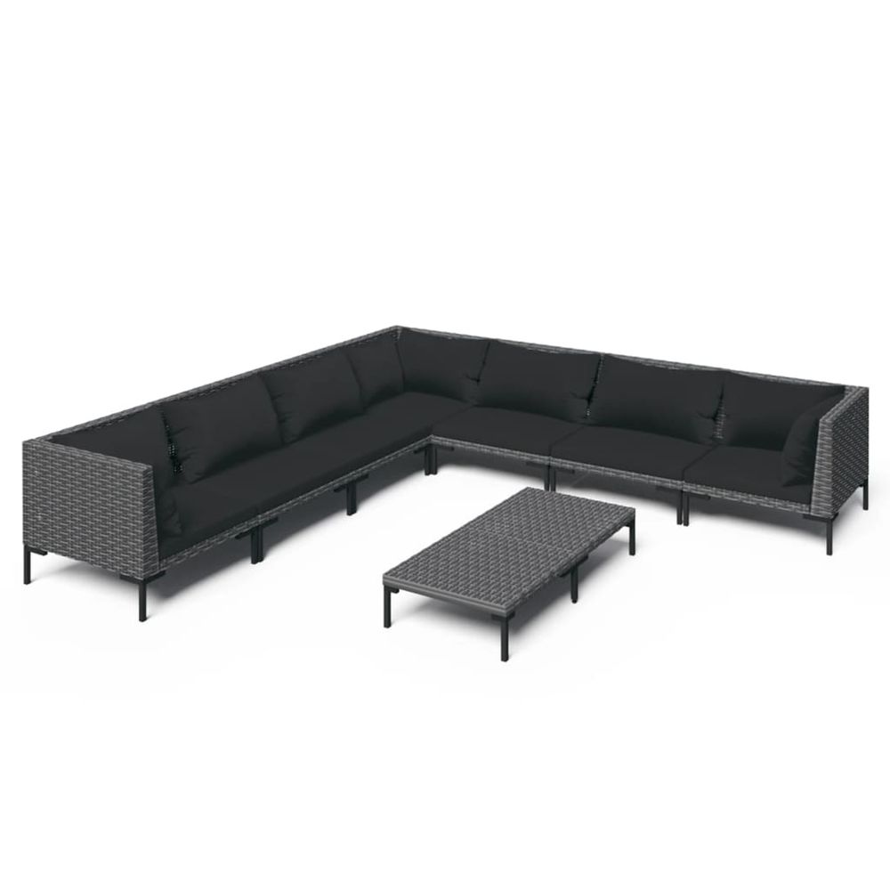 Salon de jardin 8 pcs avec coussins résine tressée gris foncé