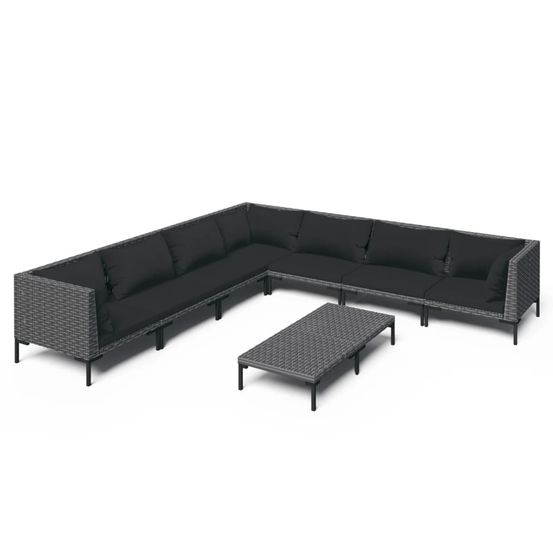 Salon de jardin 8 pcs avec coussins résine tressée gris foncé