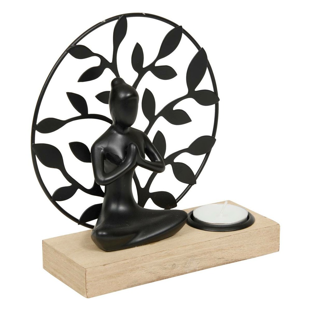 Photophore yogi l. 15xp. 6xh. 16cm bois et métal assorti