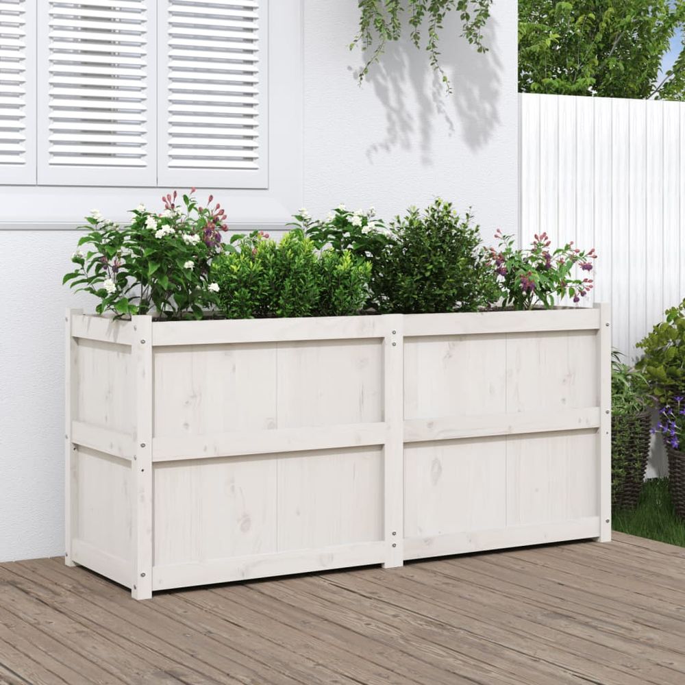 Jardinière haute blanche en bois de pin pour potager surélevé 150x50x70 cm