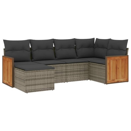 Salon de jardin 6 pcs avec coussins gris résine tressée