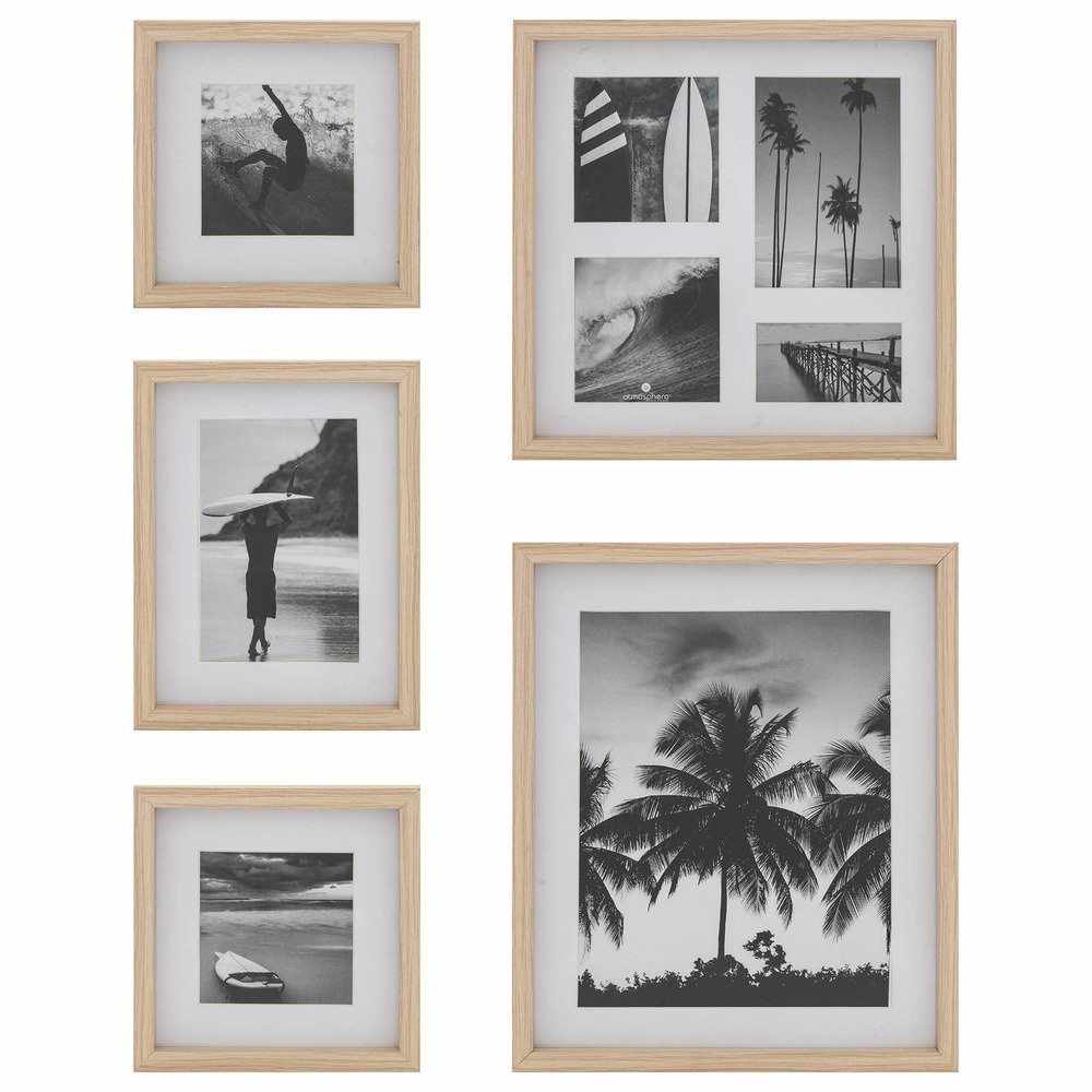 Lot de 5 cadres photos en bois - beige