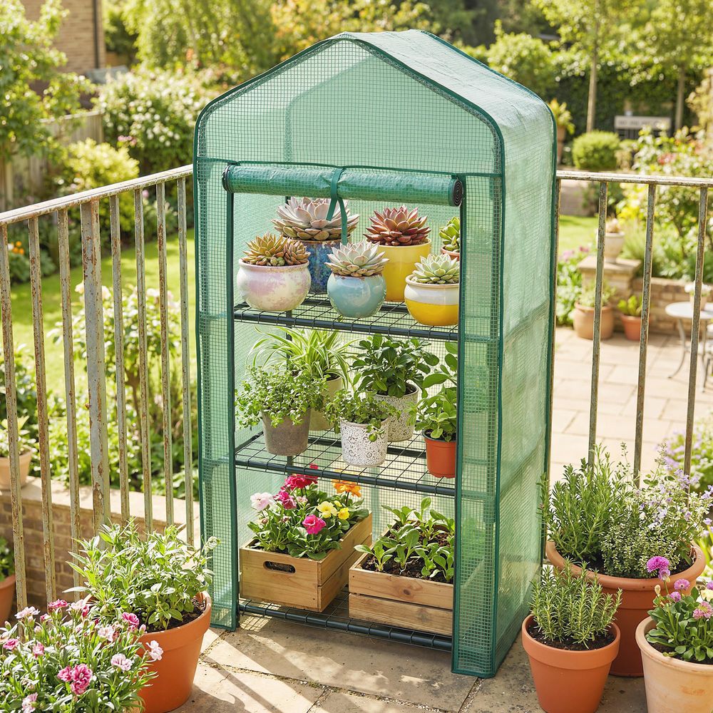 Mini serre de jardin pe vert 59 x 39 x 127 cm 3 niveaux pour balcon et terrasse - comfortxl outdoor living