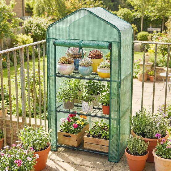 Mini serre de jardin pe vert 59 x 39 x 127 cm 3 niveaux pour balcon et terrasse - comfortxl outdoor living
