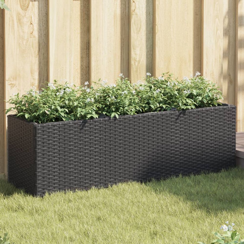 Lot de 2 bacs à fleurs 3 pots résine tressée pour terrasse séparation végétale 105x30x32 cm noir