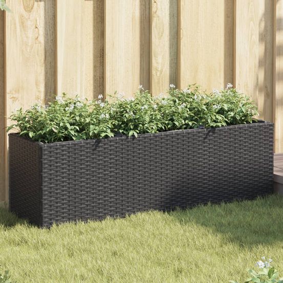 Lot de 2 bacs à fleurs 3 pots résine tressée pour terrasse séparation végétale 105x30x32 cm noir