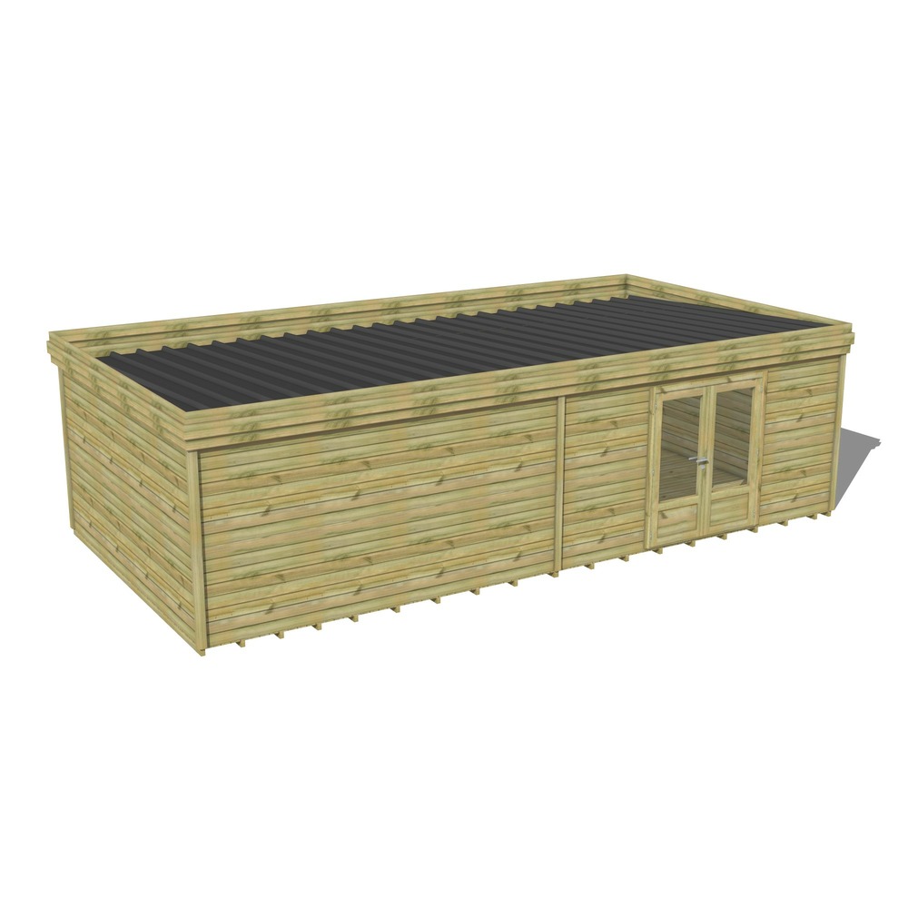 Abri de jardin bois pin traité autoclave 27mm - 9,09x4,34m / 39m2 - bac acier - plancher bois