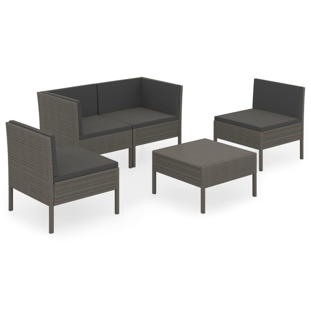 Salon de jardin meuble d'extérieur ensemble de mobilier 5 pièces avec coussins résine tressée gris