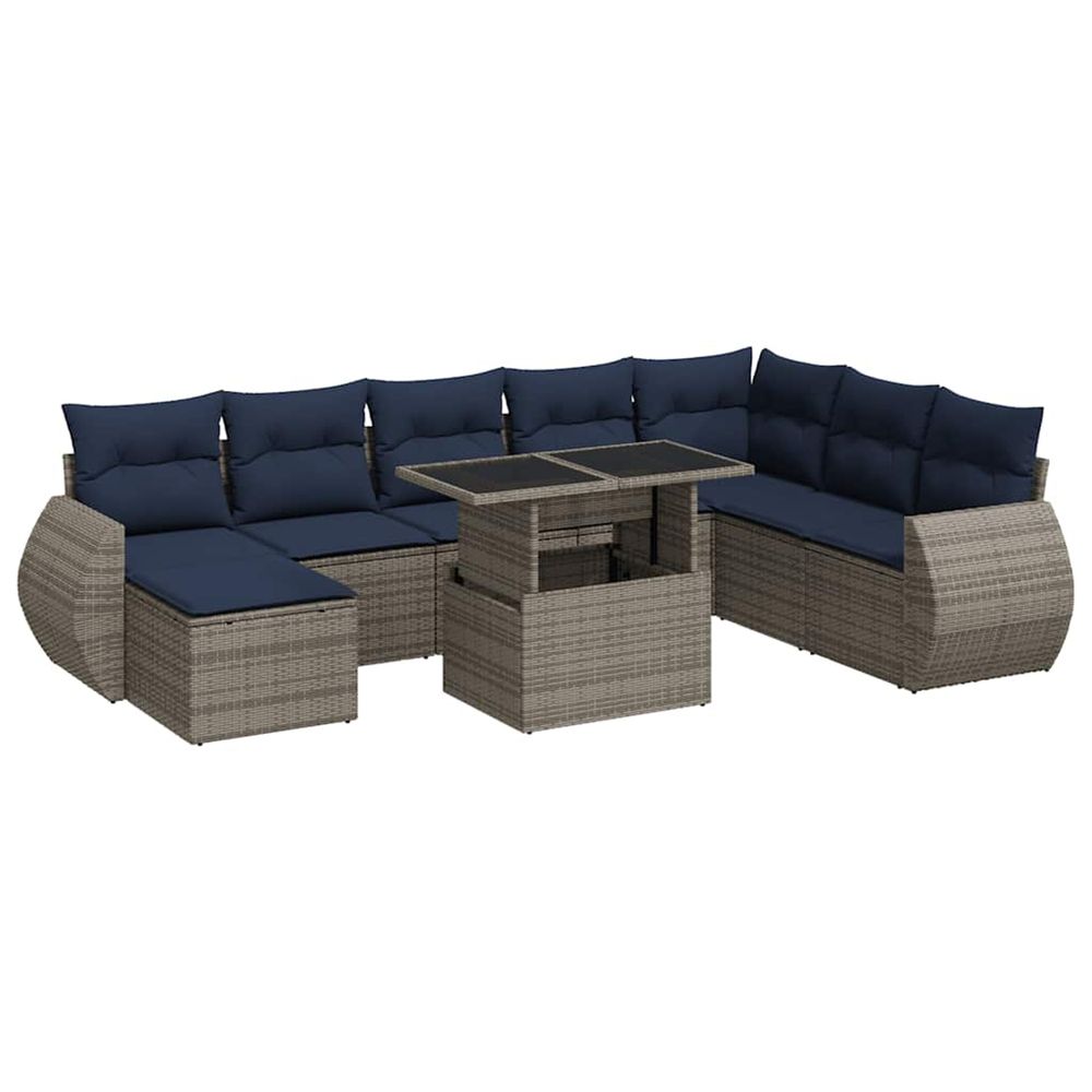 Ensemble de canapés de jardin 9 pcs et coussins rotin acacia