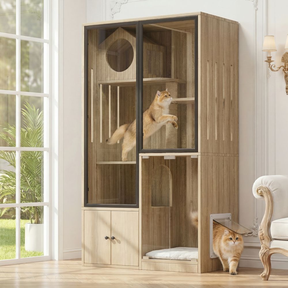 Maison pour chat en bois 90 x 50 x 160 cm cage intérieure multi-niveaux avec griffoir