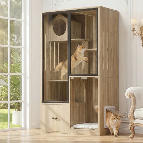 Maison pour chat en bois 90 x 50 x 160 cm cage intérieure multi-niveaux avec griffoir
