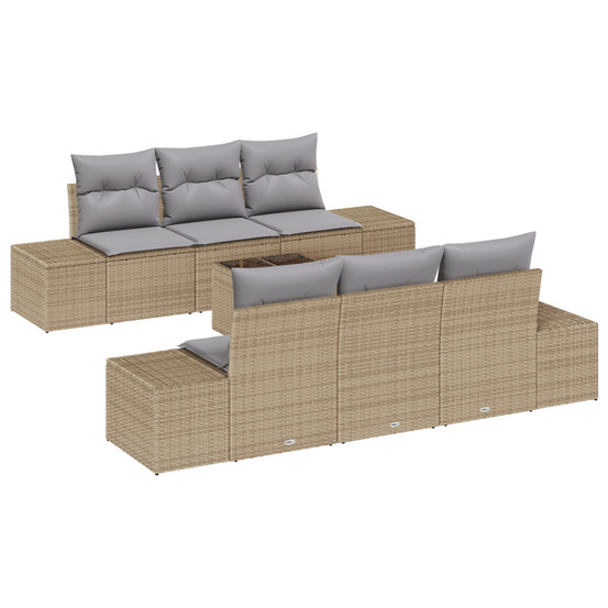 Ensemble de canapé de jardin 7 pièces avec coussins beige en poly rattan