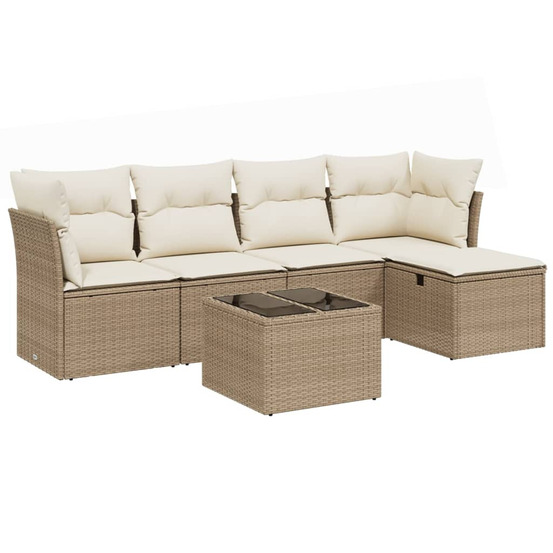 Salon de jardin avec coussins 6 pcs beige résine tressée