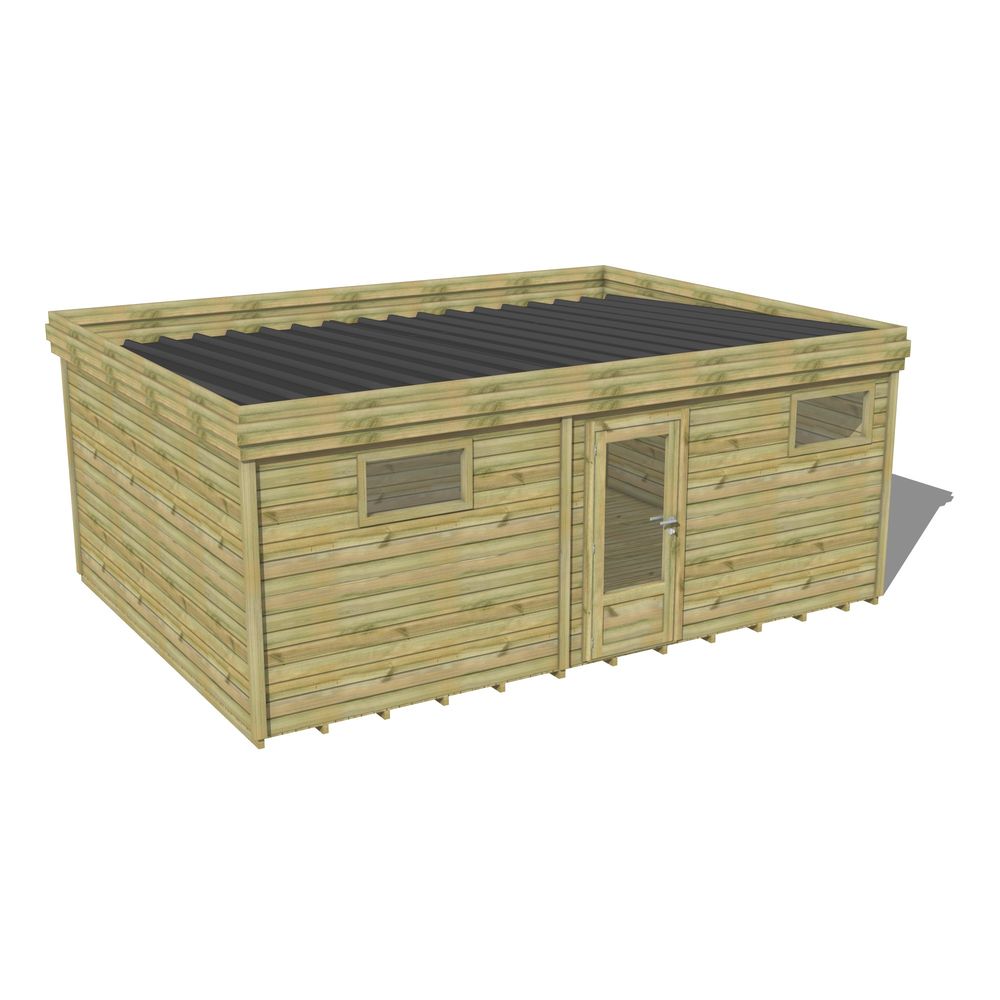 Abri de jardin bois pin traité autoclave 27mm - 5,995x4,34m / 26m2 - bac acier - plancher bois