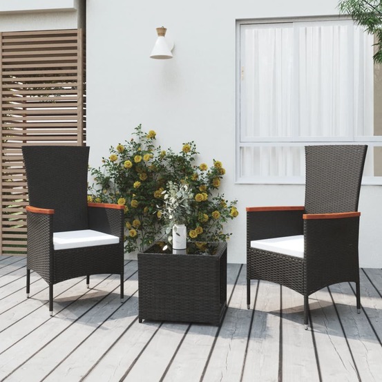 Ensemble de salon de jardin 3 pcs noir poly rotin et acier