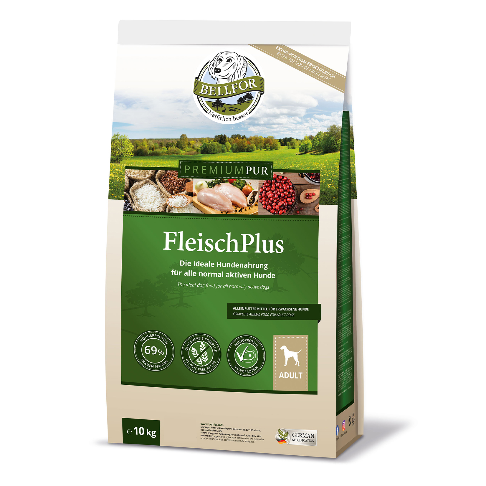 Nourriture pour chien sans gluten avec de la viande de poulet - premium pur fleischplus - 10 kg